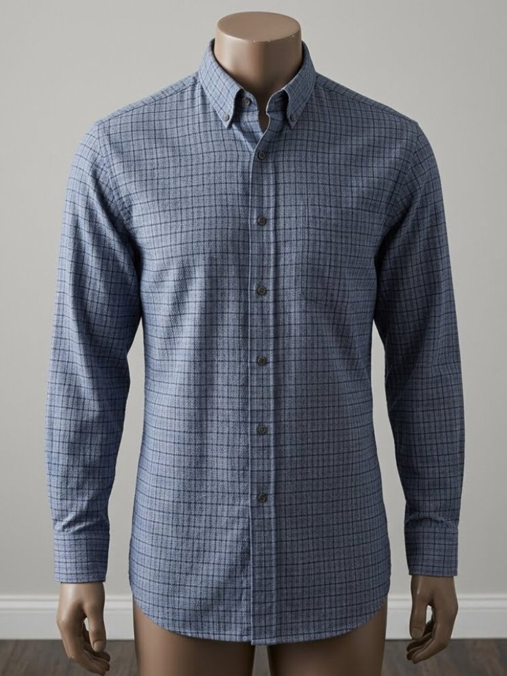 L.L. Bean Wrinkle Resistant Cotton Blue Plaid Long Sleeve Button Shirt Men's L